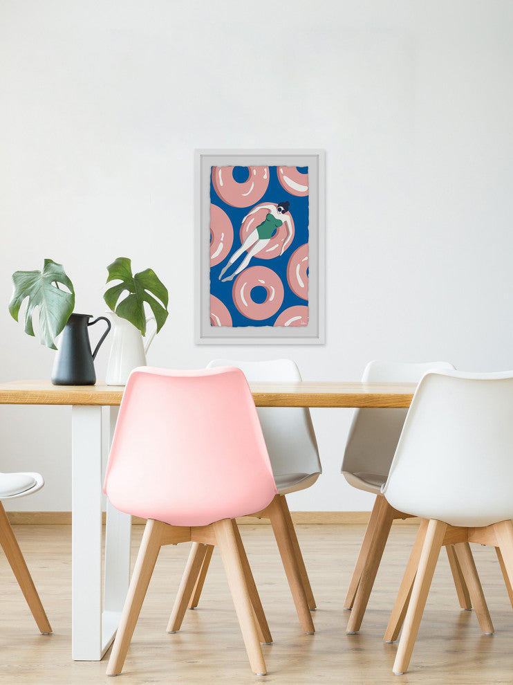 "Floating Pink Donuts" Framed Painting Print, 16"x24"