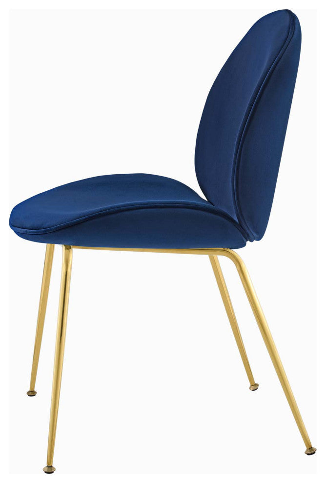 Contemporary Dining Room Side Dining Chair, Velvet Stainless Metal, Navy Blue