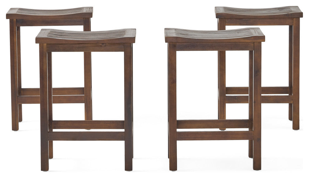 GDF Studio Cindy Outdoor Mahogany Brown Acacia Wood Counter Stool, Set of 4