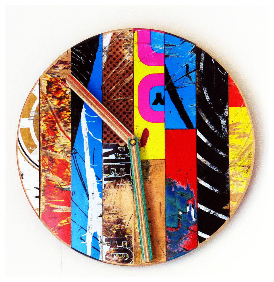 Basic Skate Clock - 10" Dia. Recycled Skateboard WallClock by Deckstool
