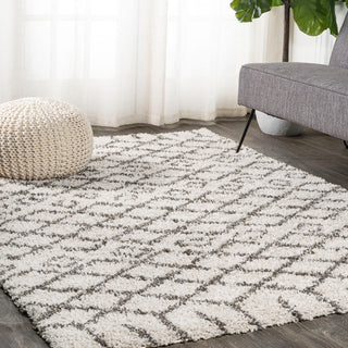Algaida Moroccan Diamond Shag Beige/Dark Gray 4'x6' Area Rug
