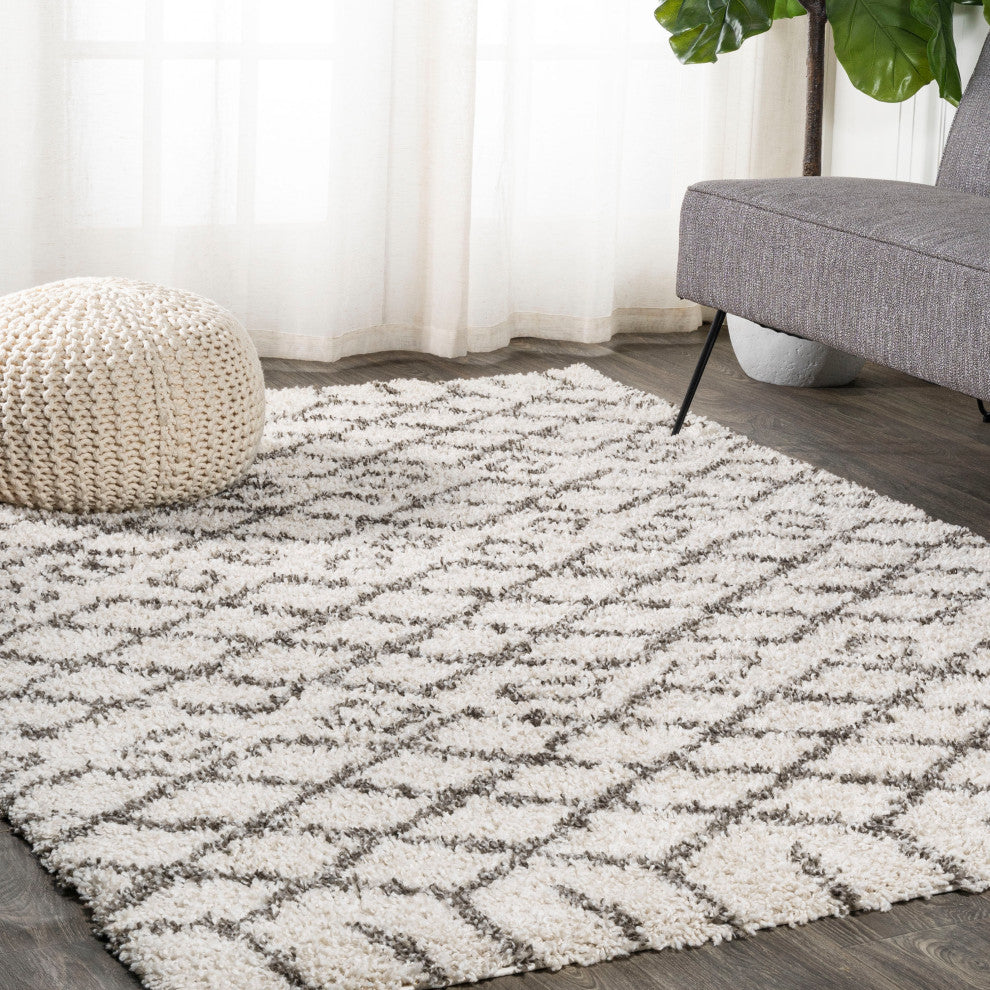 Algaida Moroccan Diamond Shag Beige/Dark Gray 4'x6' Area Rug