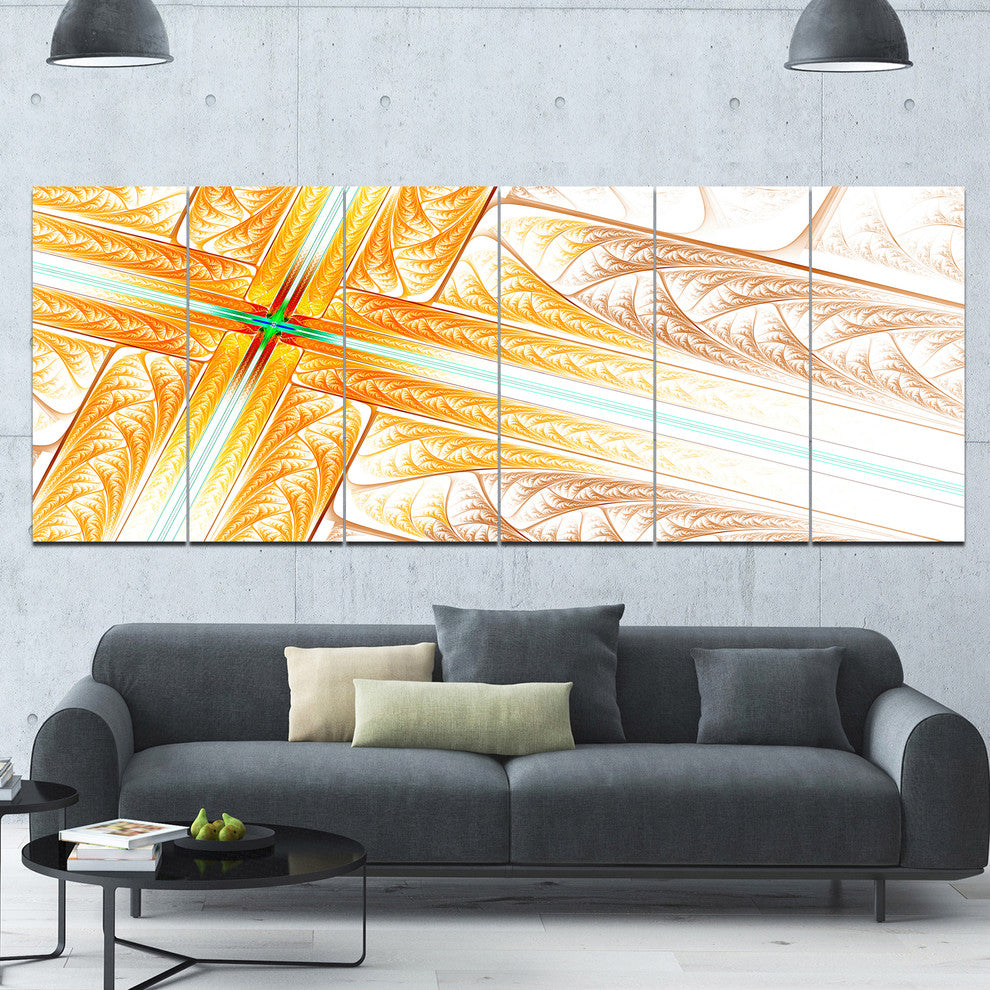 Brown Fractal Cross Design, Abstract Art on Canvas, 70"x28", 6 Panels