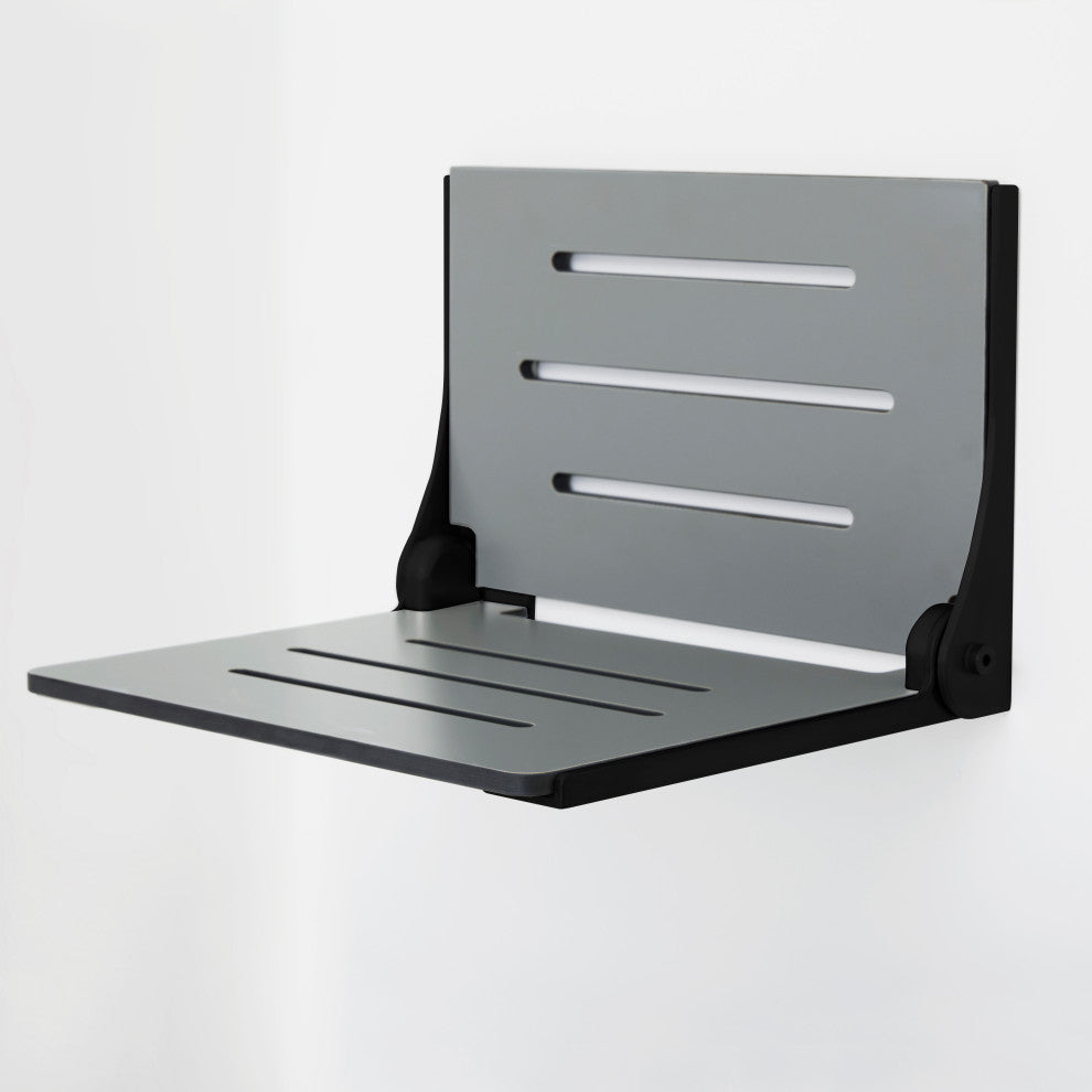 Silhouette Folding Wall Mount Shower Bench Seat, Gray Seat, Matte Black Frame