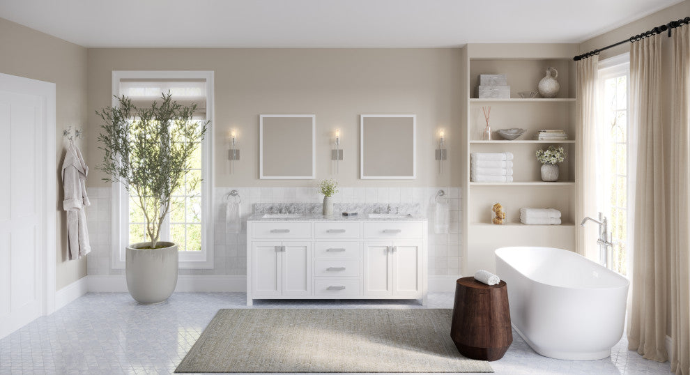 The Polaris Bathroom Vanity, Pure White, 72", Double Sink, Freestanding