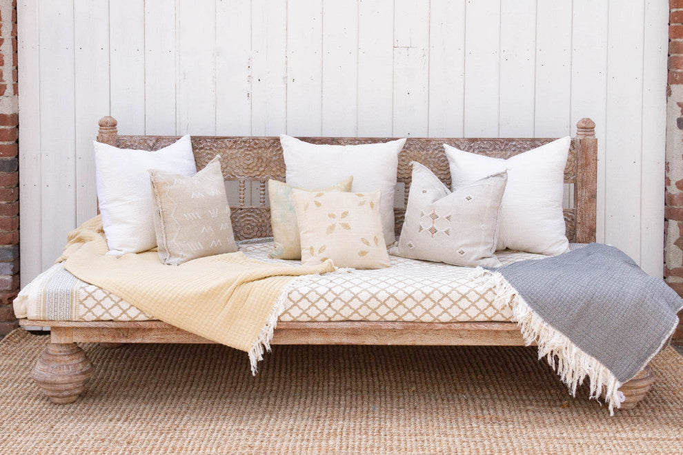 Carved Floral Whitewash Reclaimed Wood Daybed