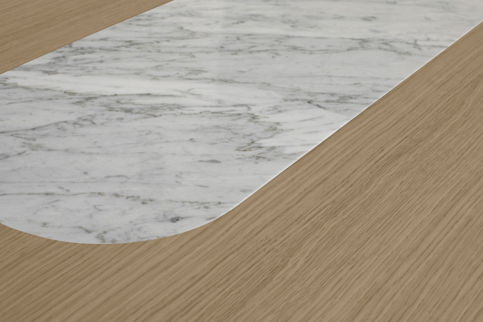 Modern Dining Table, Oak and White Marble