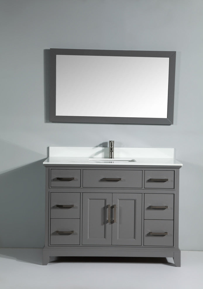 Bathroom Vanity Set With Engineered Marble Top, 48", Gray, Led Sensor-Switch Mirror