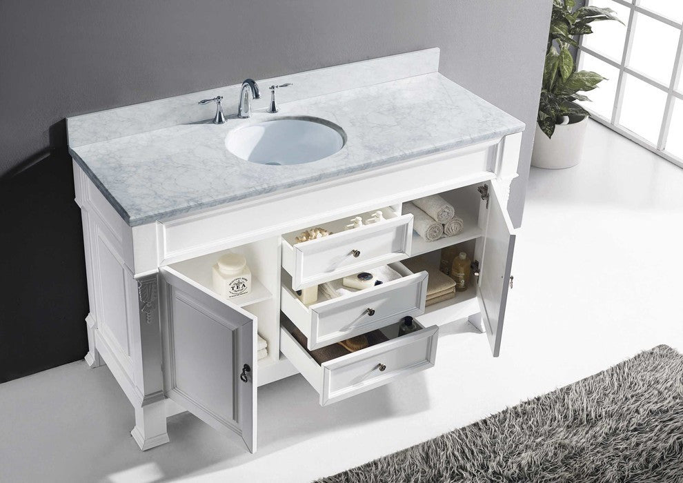 Huntshire 60" Single Bathroom Vanity, White, No Faucet, Round Sink