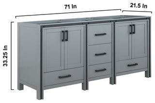 Ziva Transitional Dark Grey 72" Double Vanity, no Top and 30" Mirrors