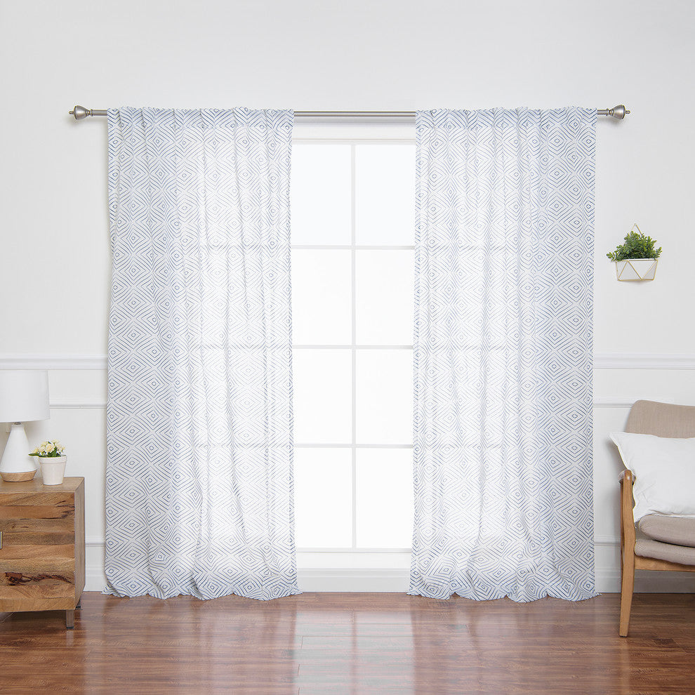 Sheer Faux Linen Reverse Diamante Curtains, Indigo, Set of 2