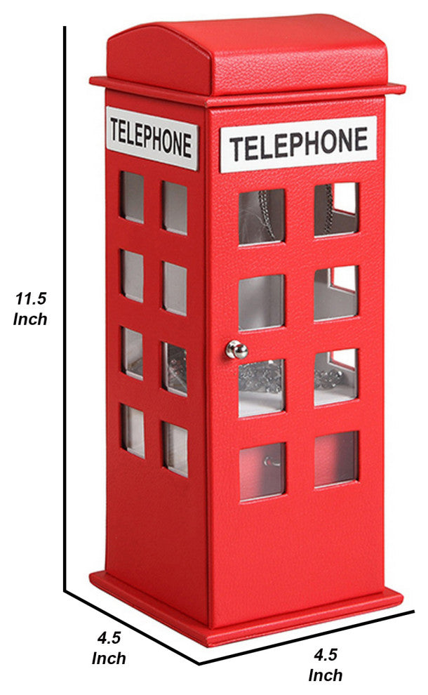 Benzara BM240350 Telephone Booth Jewelry Box With 2 Drawers, Red