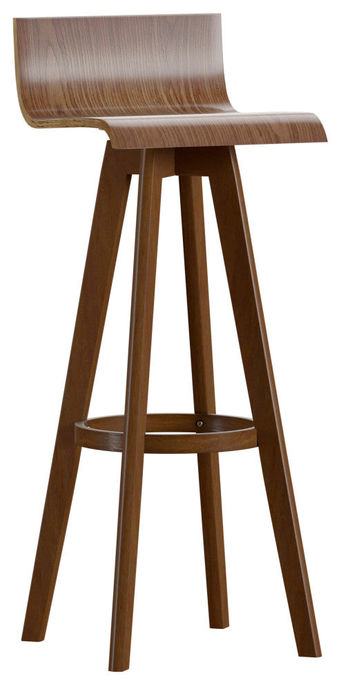 Tori, Mid-Century Modern Swivel Stool, Set of 2, Walnut, 29"