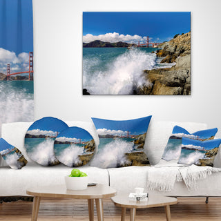 Golden Gate Bridge in San Francisco Seashore Throw Pillow, 18"x18"