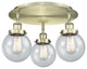 Beacon-3 Light 18" Flush Mount-Antique Brass, Seedy Glass Shade