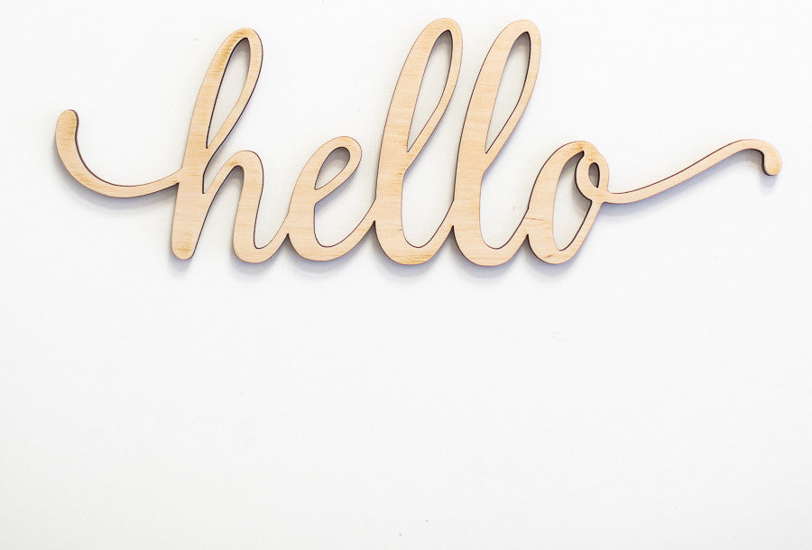 Script Hello Wood Sign, 18"x6"