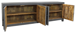 Waverly Solid Wood Media Cabinet With 4 Doors and Gray Finish