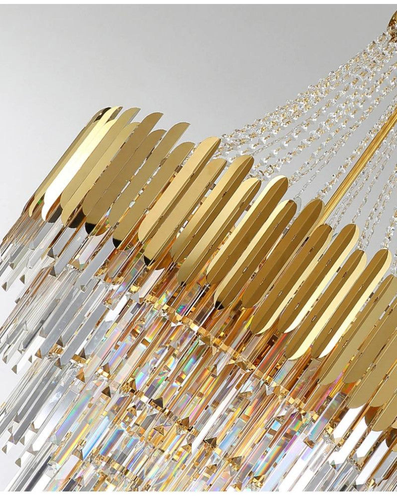 Luxury loft chandelier. Modern gold crystal lighting fixtures, 32''