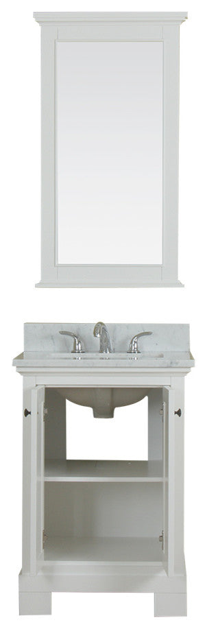 Richmond 24" Single Vanity in White, Carrera Marble Top and Mirror