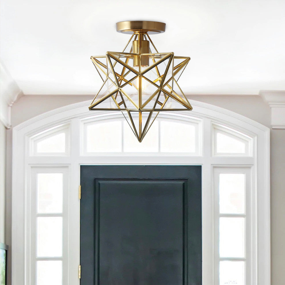Gold 1-Light Moravian Star Ceiling Light Modern Geometric Semi Flush Mount Light