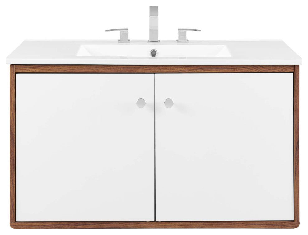 Transmit 36" Wall-Mount Bathroom Vanity Walnut White