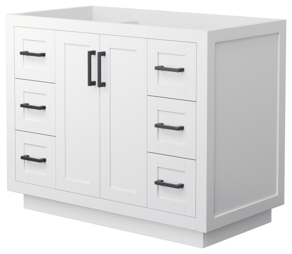42" Single Bathroom Vanity, White, No Countertop, No Sink, Black Trim