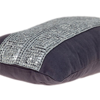 Glam Gray With Silver Sequins Lumbar Throw Pillow