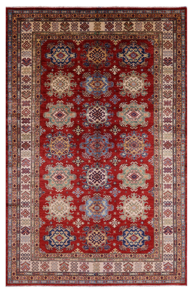 6' 3" X 9' 8" Hand-Knotted Super Kazak Wool Rug Q11103
