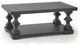 Bowery Hill Wood Coffee Table with Planked Top and Pedestal Base in Ebony