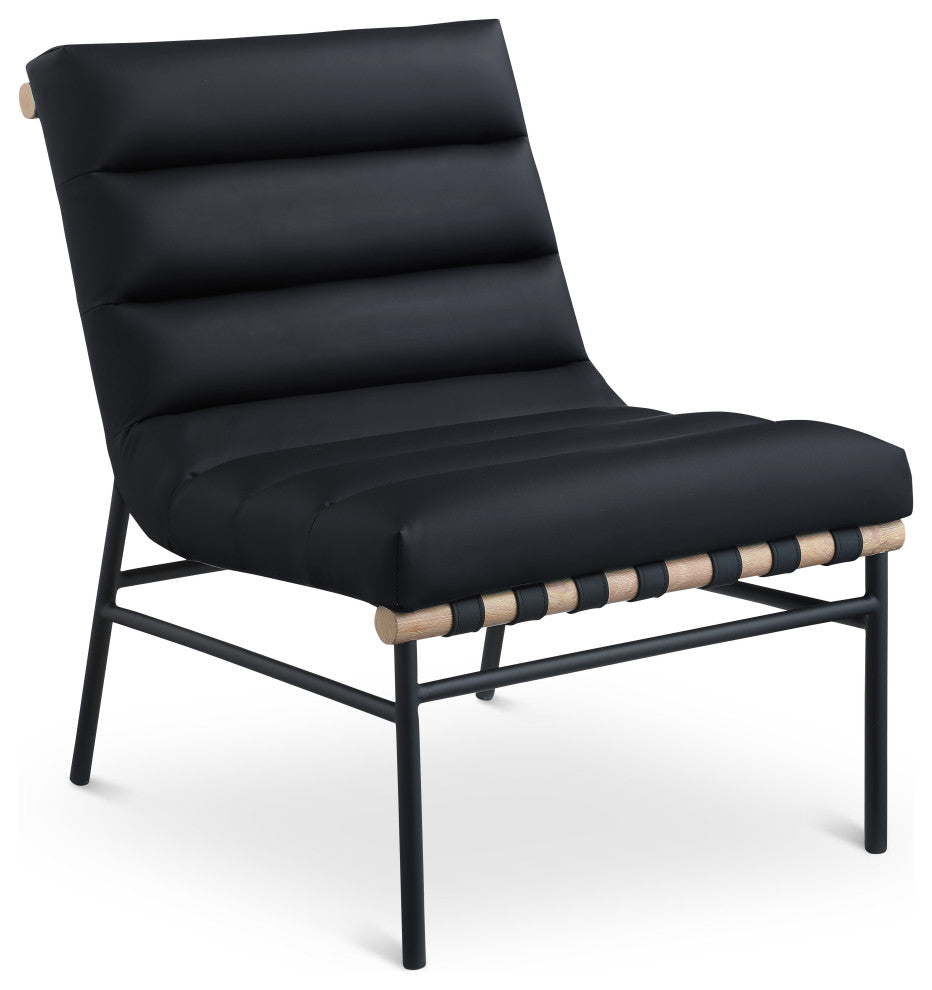 Burke Upholstered Accent Chair, Black, Vegan Leather, White Oak