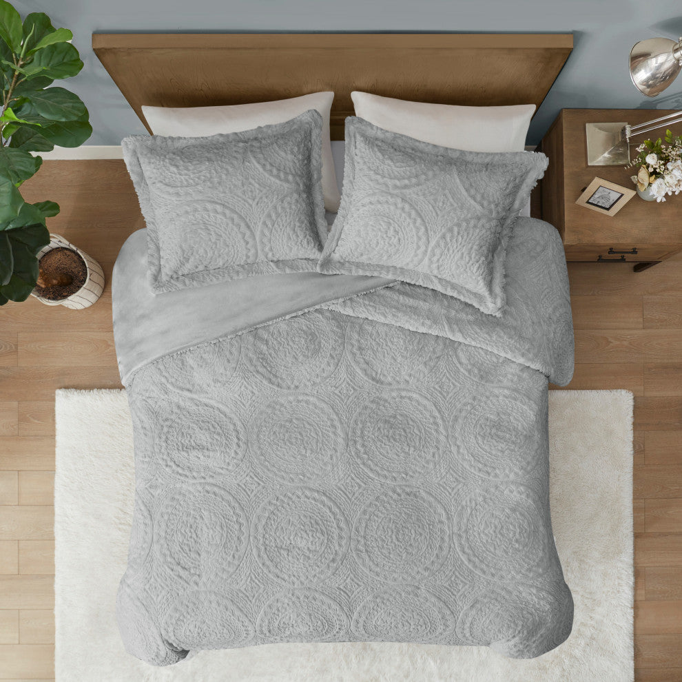 Madison Park Arya Medallion Faux Fur Plush Comforter Mini Set