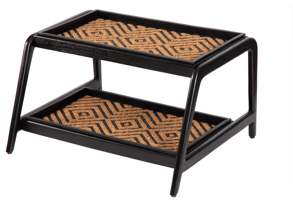 Double-Tier Black Stand With 2-Pair Rubber Boot Trays Galapagos