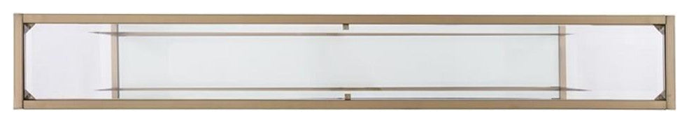 Maklaine Modern Narrow Metal Console in Gold with White Glass