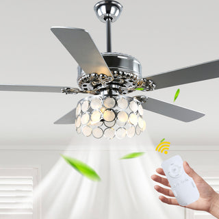 CurveCurio 52" Large Chrome Seashell Shade Ceiling Fan w 3 Light Quiet DC Motor