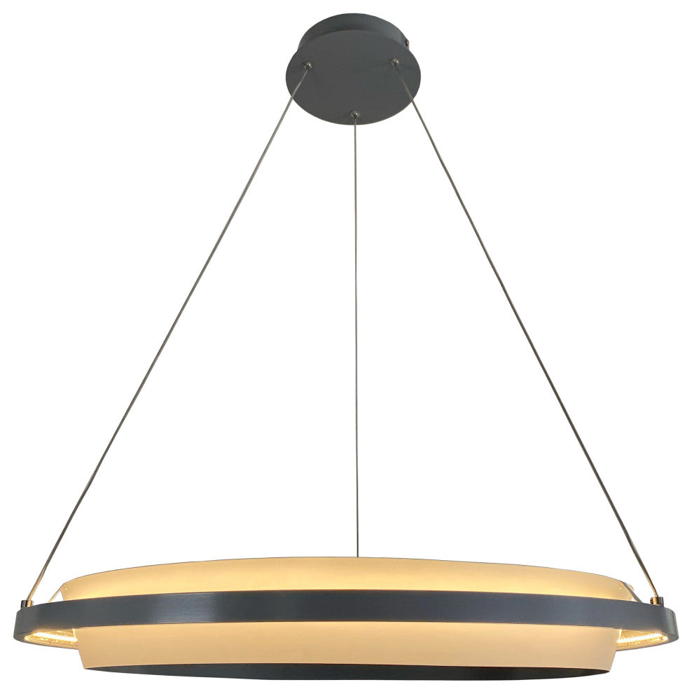Litza 41-Watt Integrated LED Ringed Silver Circular Pendant