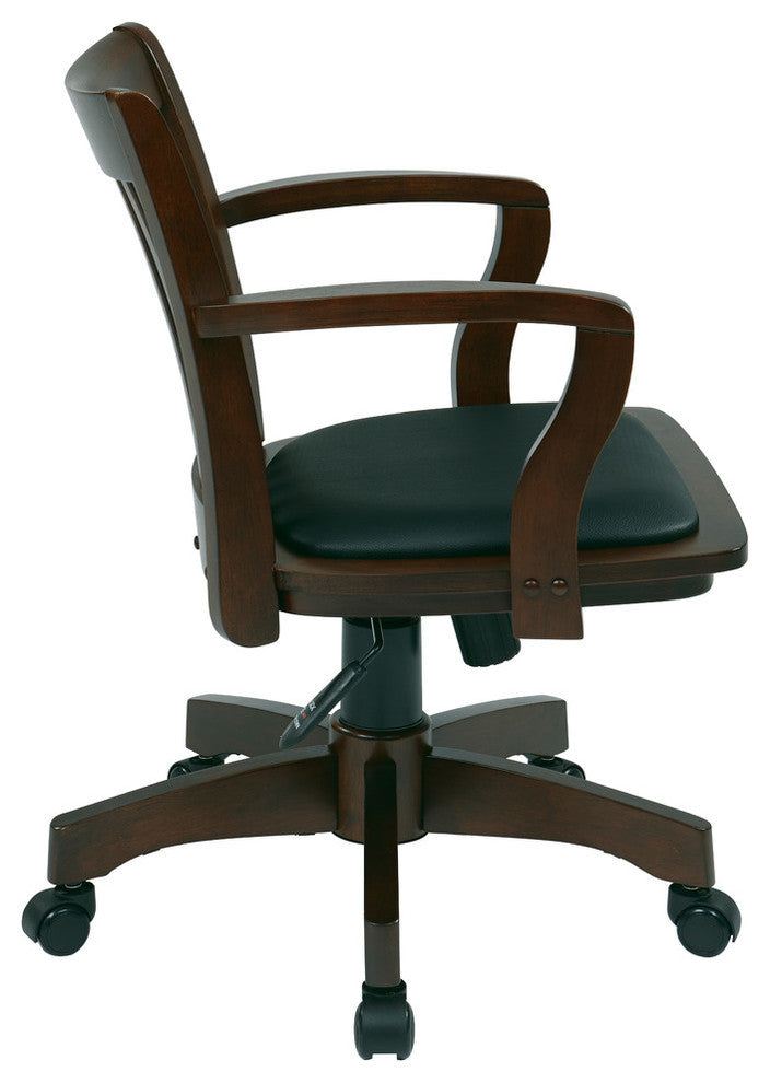 Deluxe Wood Banker's Chair With Vinyl Padded Seat, Espresso Finish