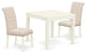 3Pc Dinette Set, Square Table, Two Chairs, Light Beige Fabric, Linen White