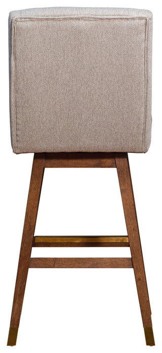 Stancoste Swivel Bar Stool in Brown Oak Wood Finish with Taupe Fabric