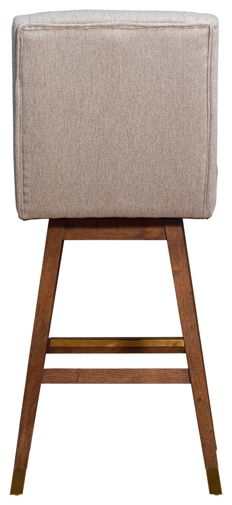 Stancoste Swivel Bar Stool in Brown Oak Wood Finish with Taupe Fabric
