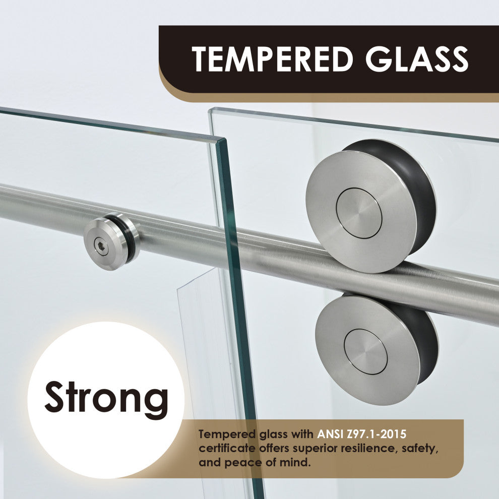 Lazaro Single Sliding Frameless Shower Door, Clear, Brushed Nickel, 68"wx78"h