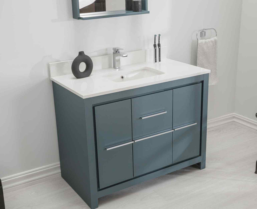 Mila Collection 42" Bathroom Vanity With Sink, Mirror, Countertop, Alasca Blue