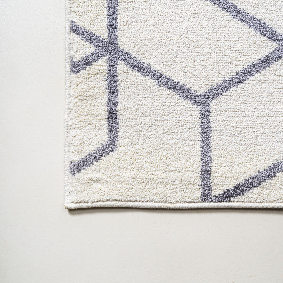 Tumbling Blocks Modern Geometric White/Gray 5'x8' Area Rug