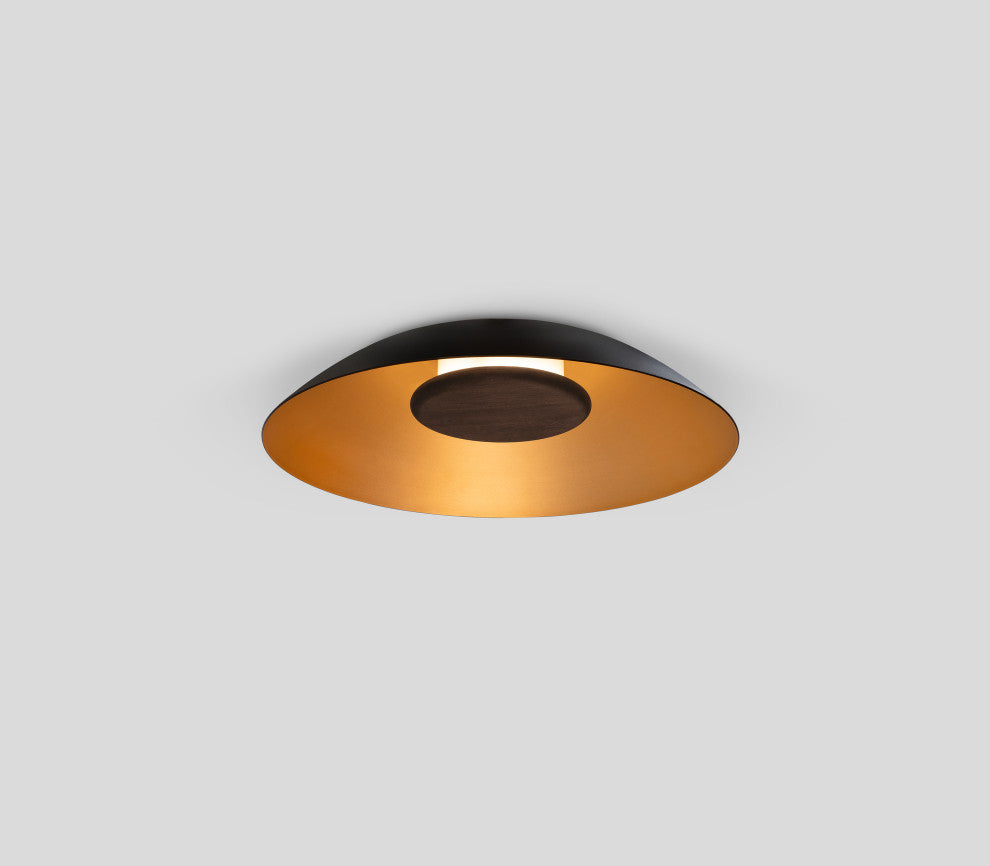 Volo 18" Flush Mount, Noir, Dark Stained Walnut Disc, Integrated LED, 3000K