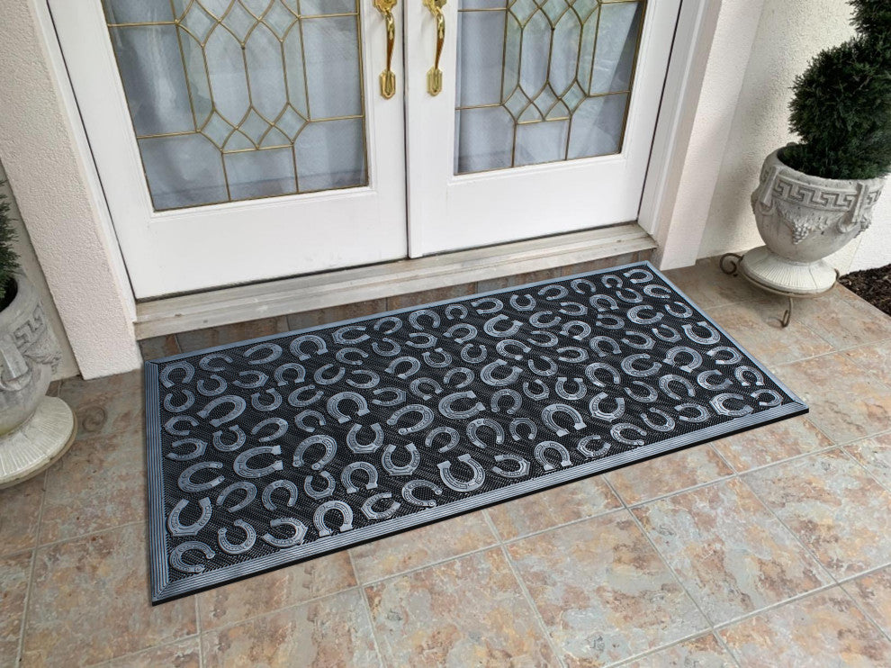 A1HC Good Luck Horseshoe Design Black 30"X60" Rubber Pin Non-Slip Doormat