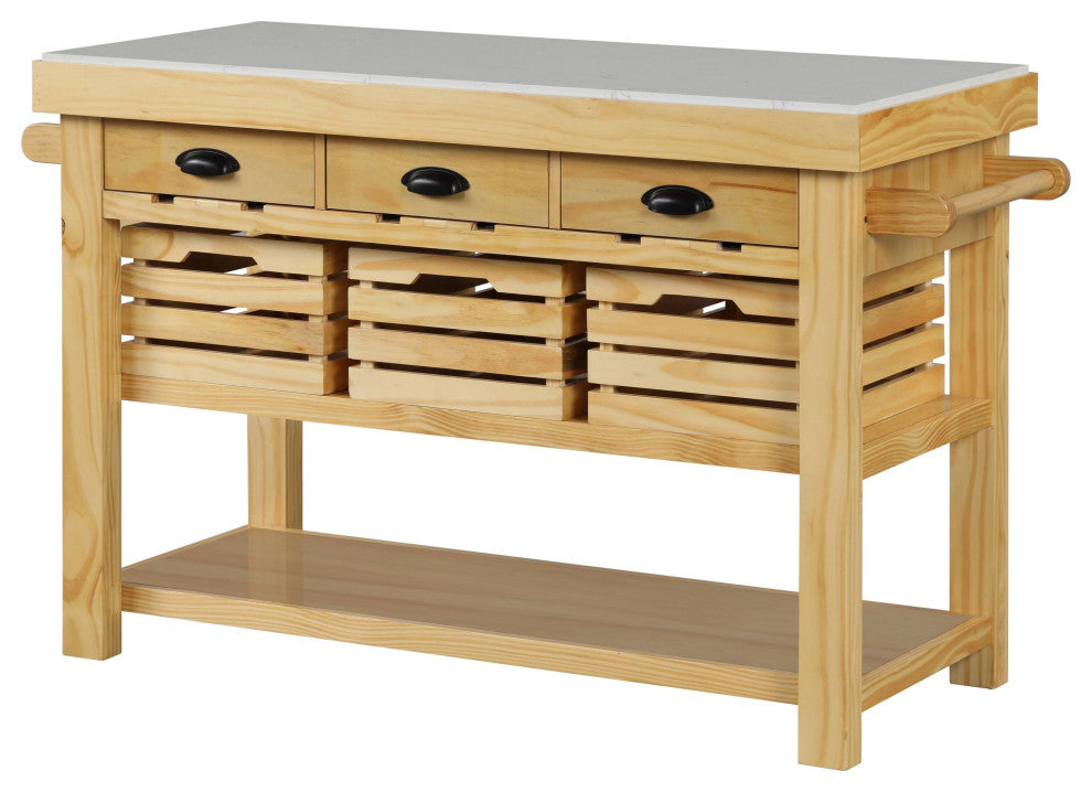Grovaam Kitchen Island, Marble and Natural Finish