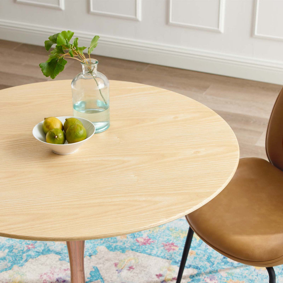 Dining Table, Round, Wood, Rose Gold Brown Natural, Modern, Bistro Restaurant