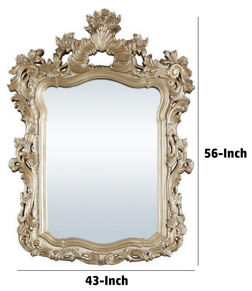 Benzara BM275049 56" Wall Mirror, Ornate Carving, Champagne Gold