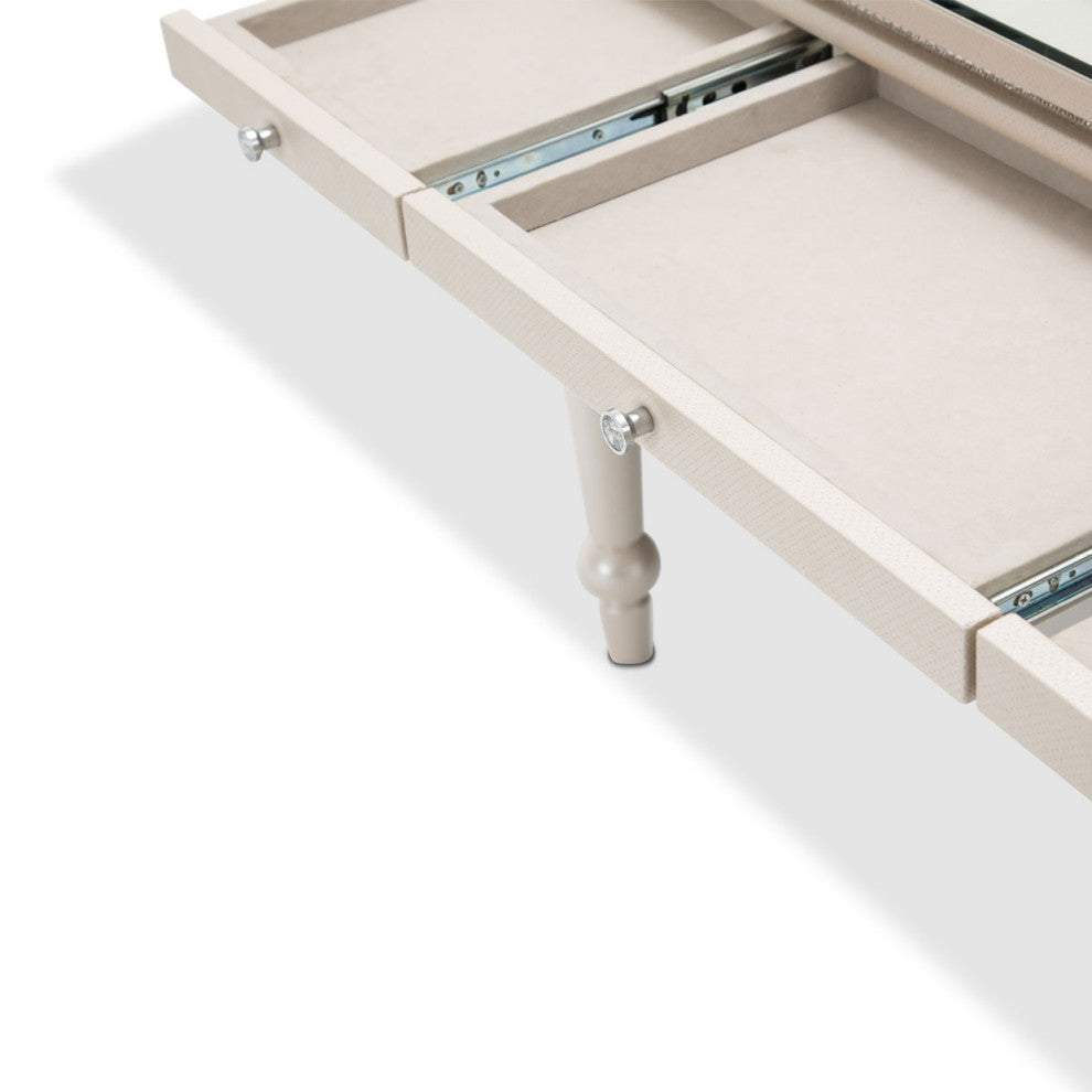 Glimmering Heights Writing Desk with Glass Top - Ivory