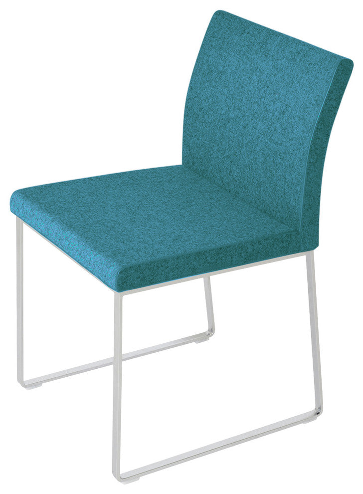 Aria Sled Dining Chair, Turquoise Camira Wool, Chrome
