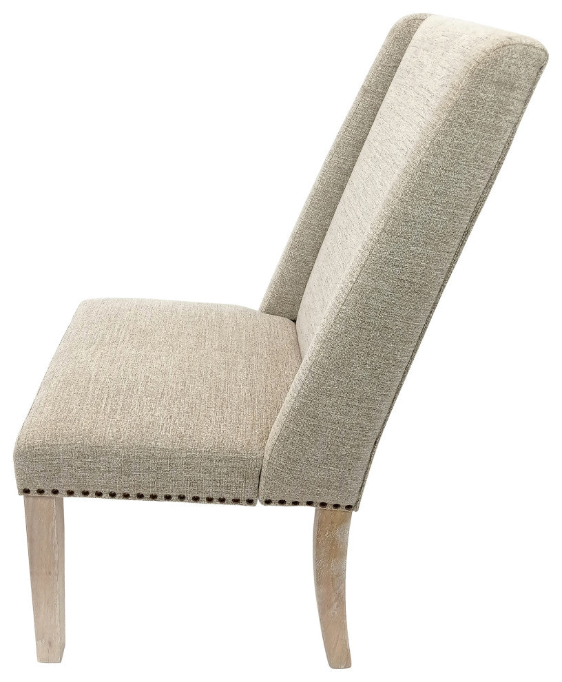 Laurant Upholstered Dining Chair Set of 2, Fawn/Natural Driftwood